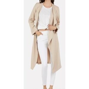 Express Women's Belted Trench Coat‎ Duster Jacket L Large Beige Zipper Pockets